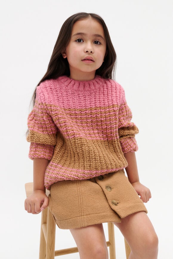 Stripe Knit Sweater  Raspberry  hi-res