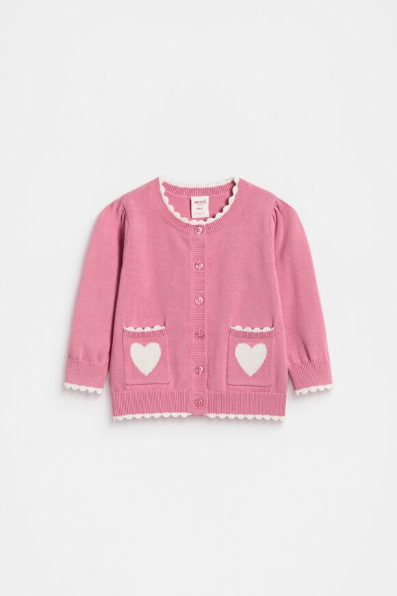 Heart Knit Cardigan  Raspberry  hi-res