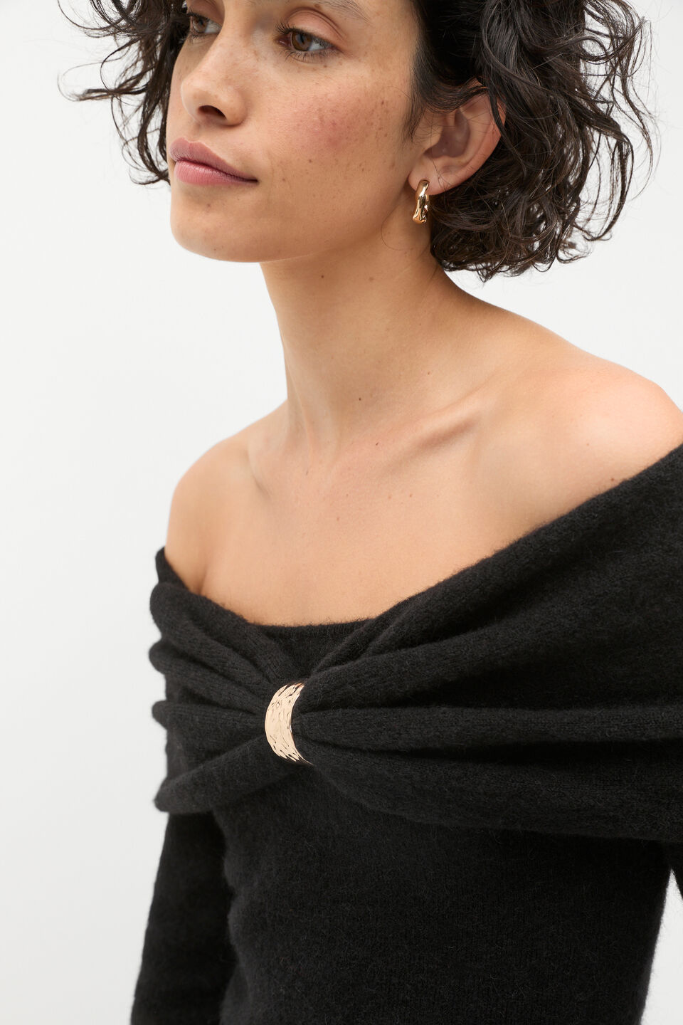 Lofty Twist Off Shoulder Knit  Black