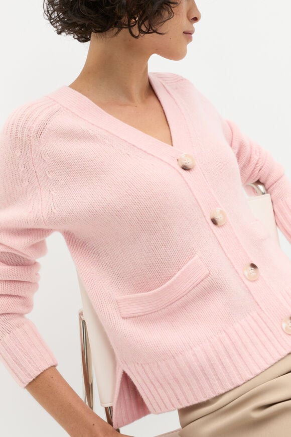 Merino Wool V Neck Pocket Cardigan  Rose Petal Marle  hi-res