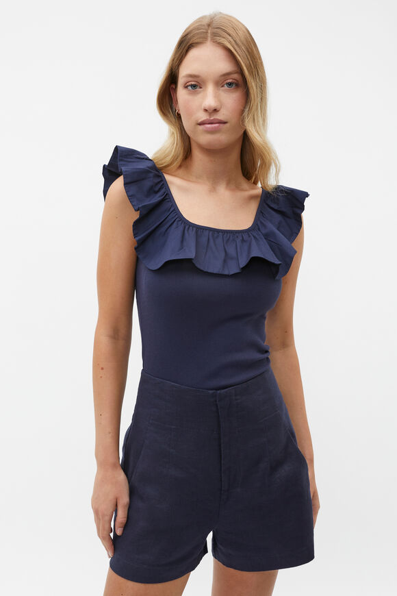 Ruffle Square Neck Tank  Midnight Sky  hi-res