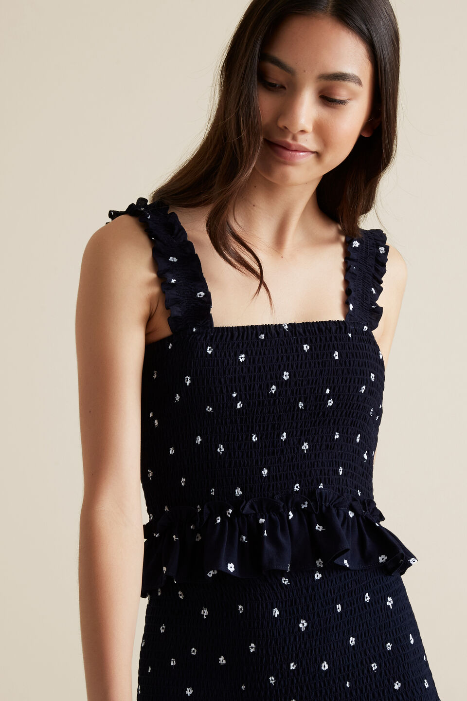 Shirred Floral Top  