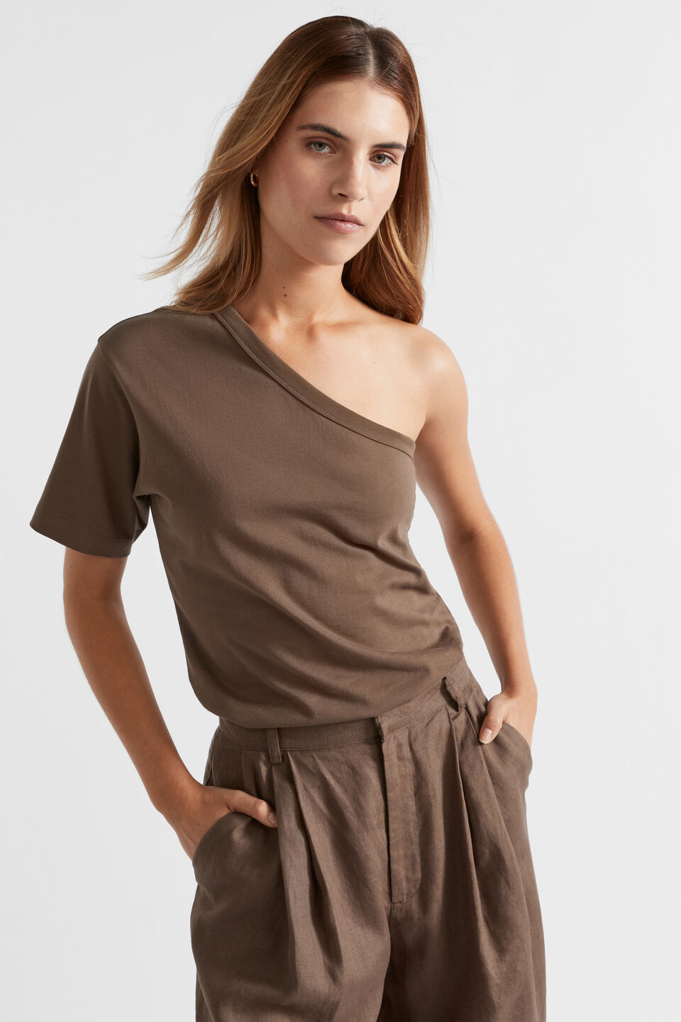One Shoulder Boxy Tee  Affogato