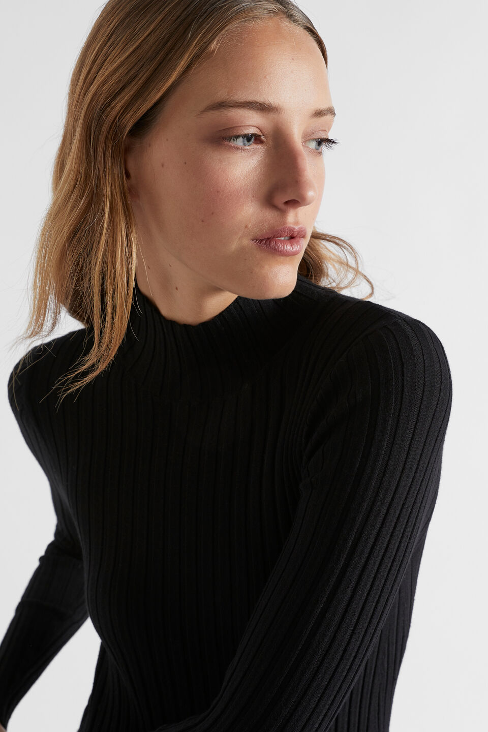 Rib Knit High Neck Dress  Black