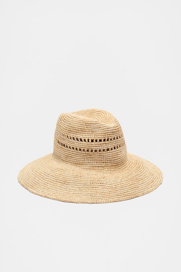 Wide Brim Straw Fedora  Natural  hi-res