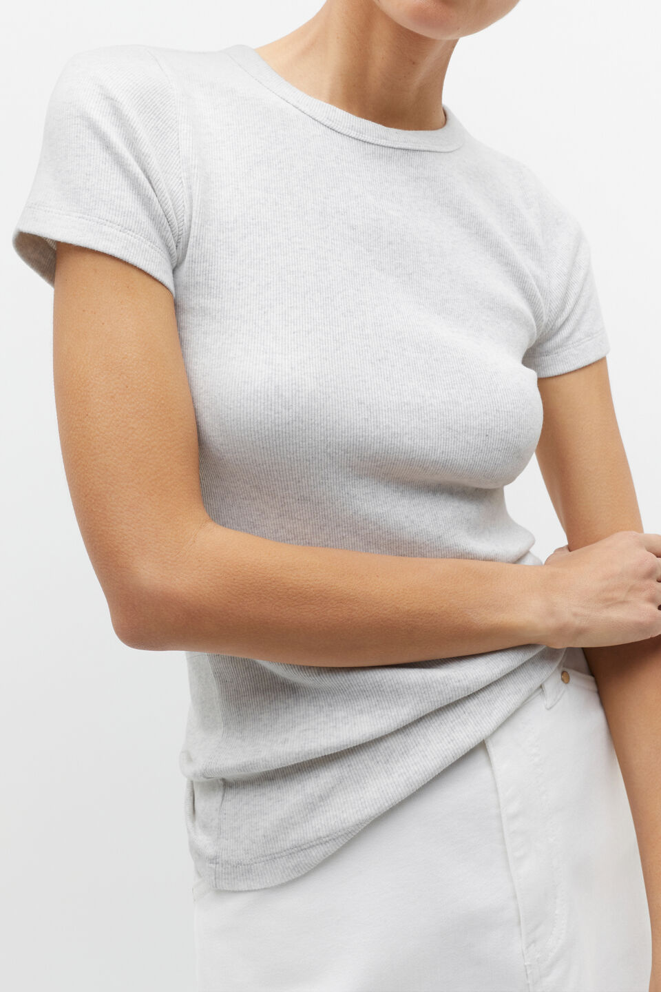 Australian Cotton Rib Tee  Light Grey Marle