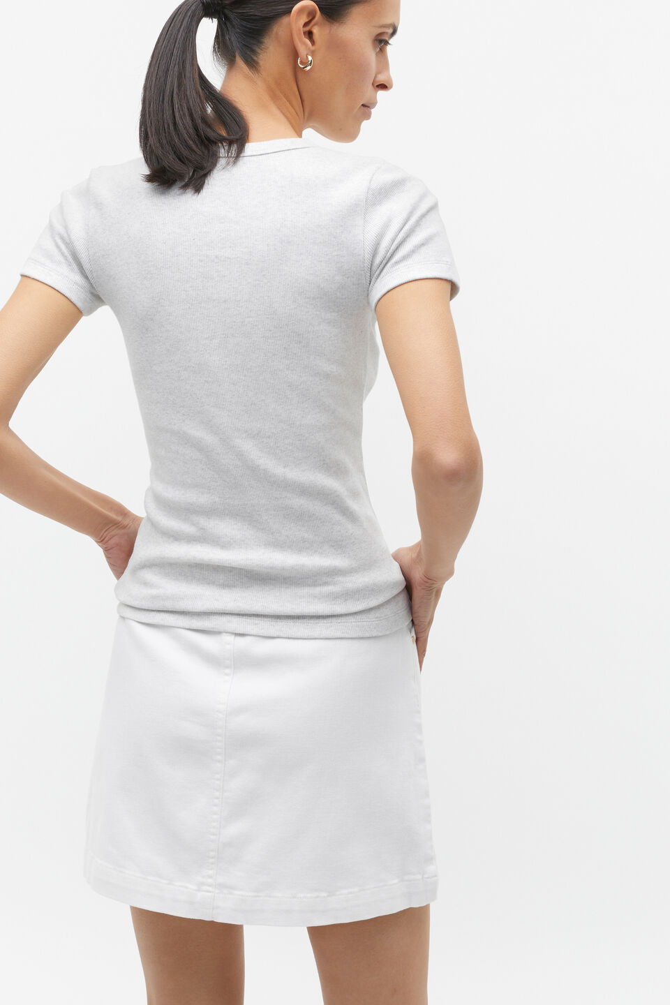 Australian Cotton Rib Tee  Light Grey Marle