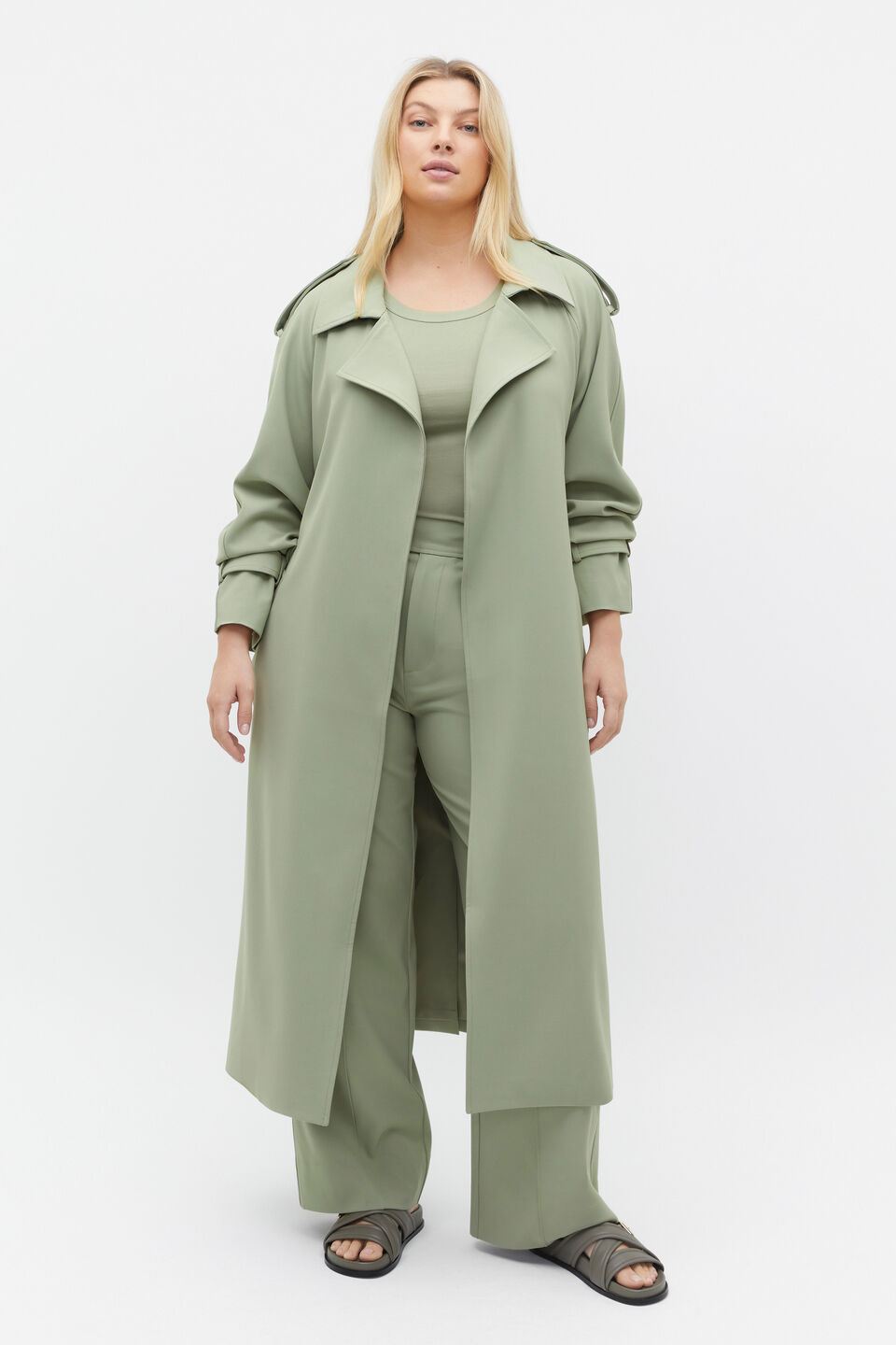 Soft Suiting Trench  Pale Olive