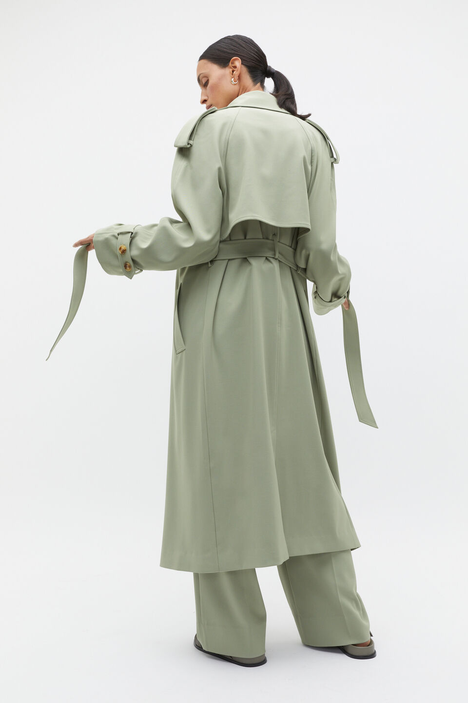 Soft Suiting Trench  Pale Olive