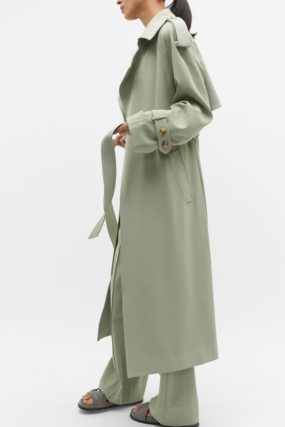 Soft Suiting Trench  Pale Olive
