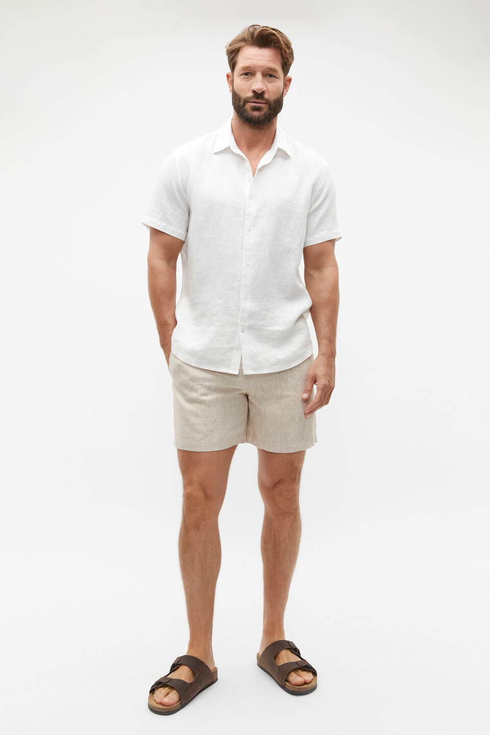 Short Sleeve Linen Shirt  Vintage White