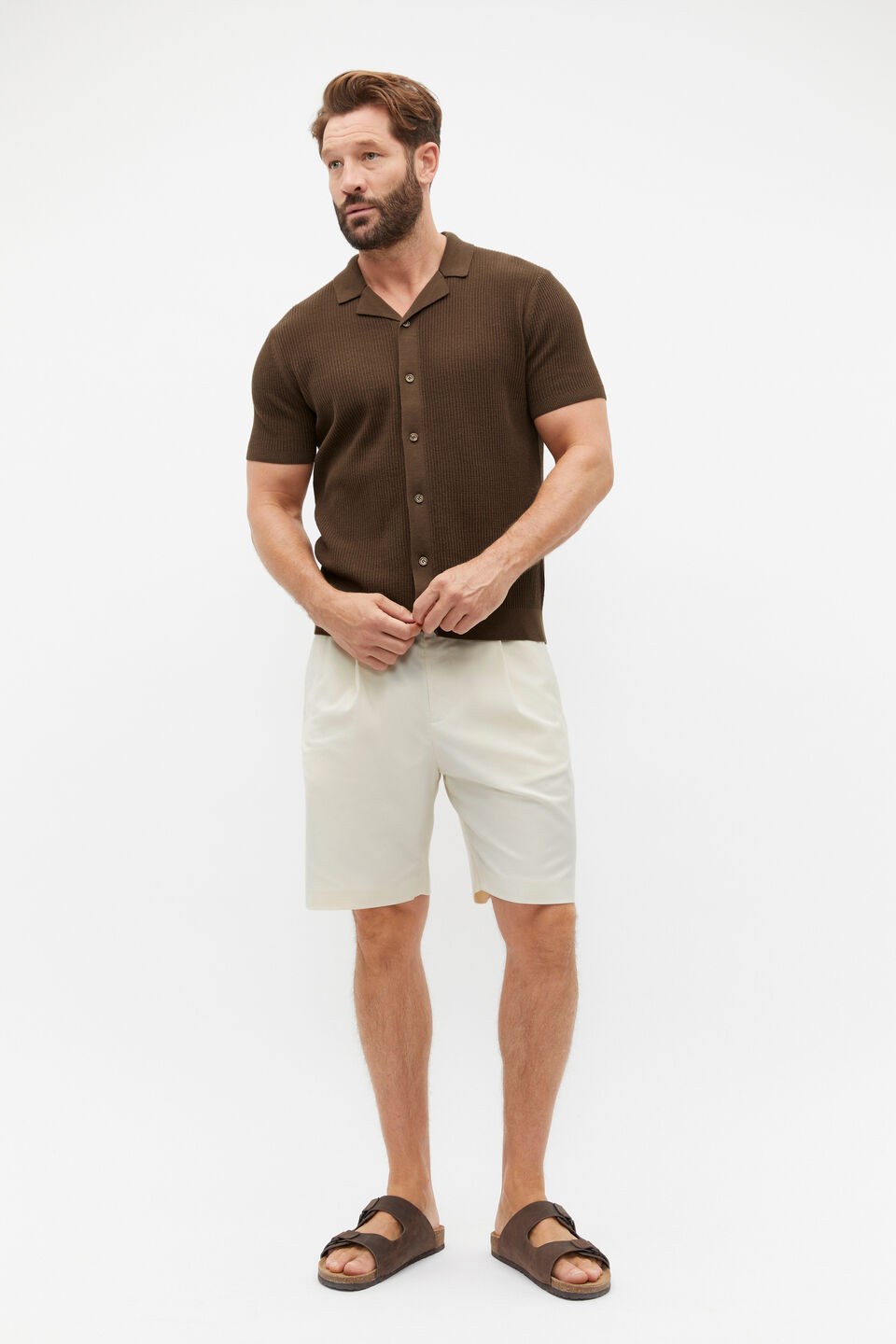 Pleat Front Short  Chalk