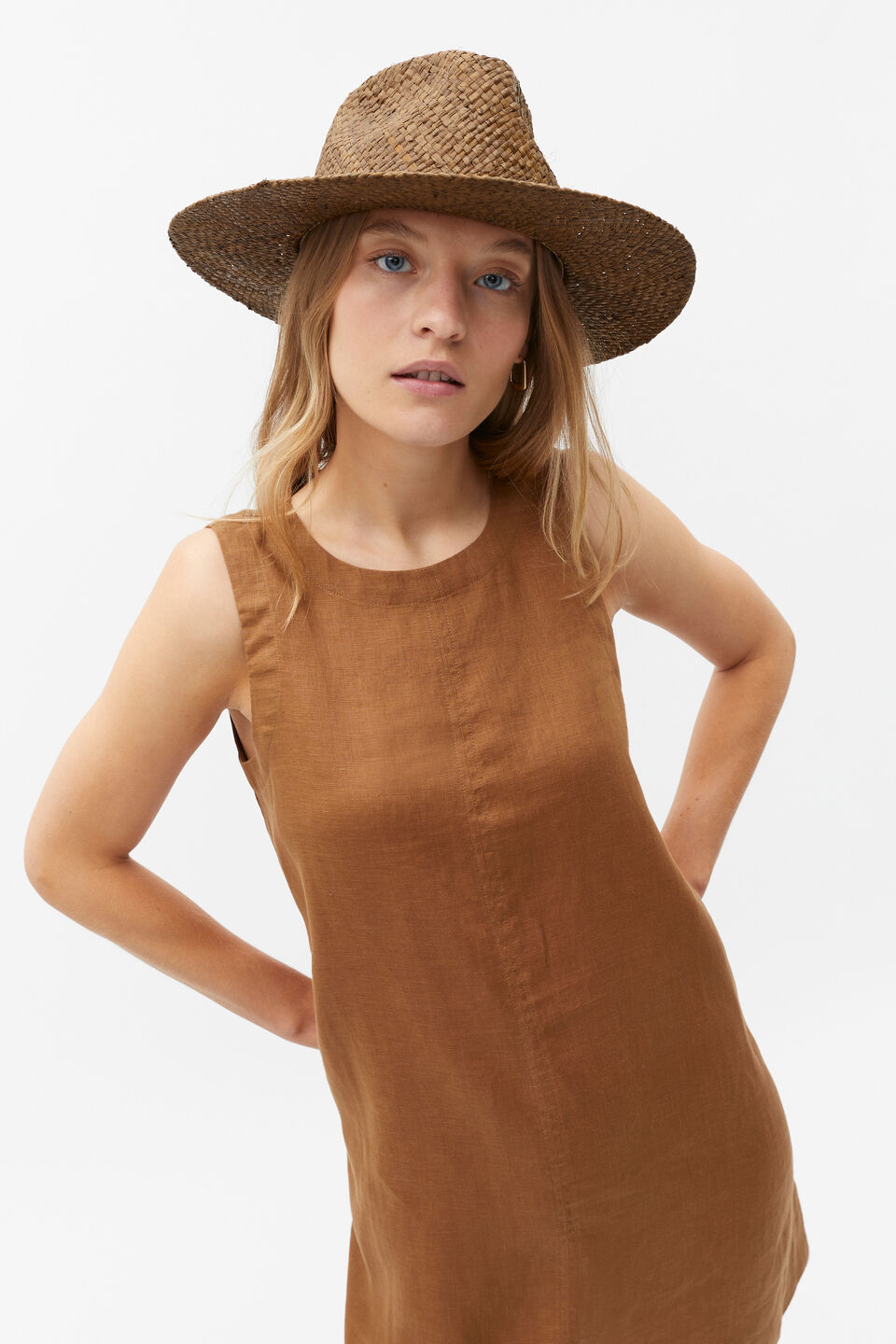 Woven Straw Fedora  Dark Praline