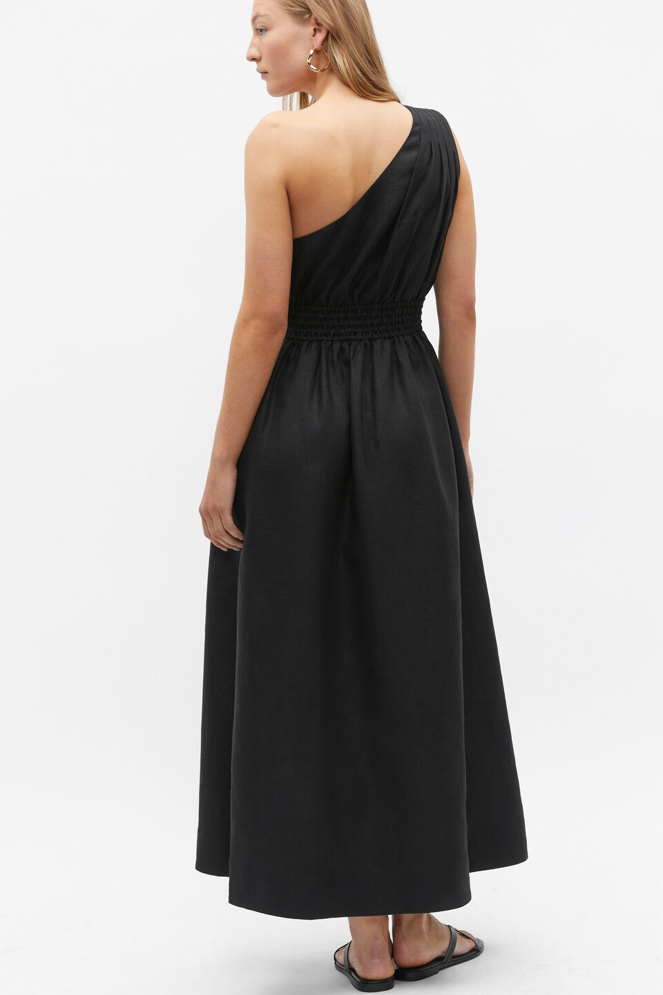 Linen One Shoulder Maxi Dress  Black