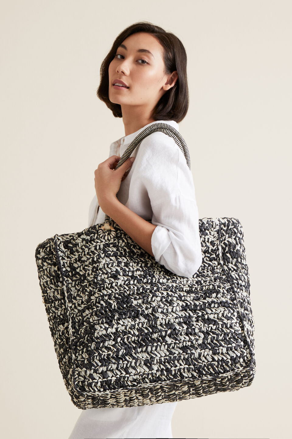 Two Tone Straw Tote  