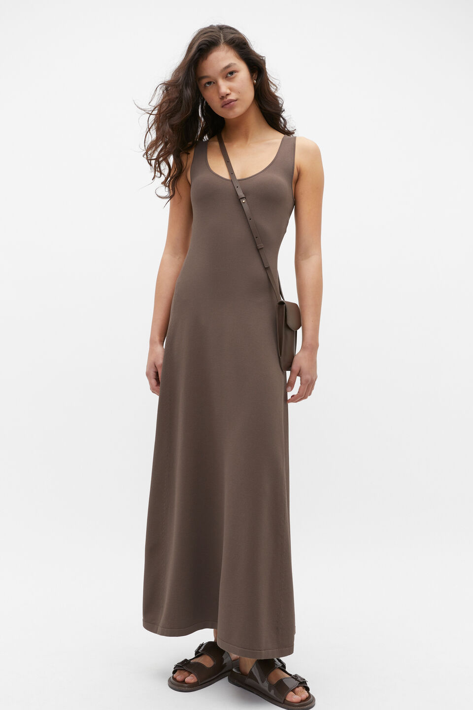 Compact Crepe Knit Flared Dress  Affogato