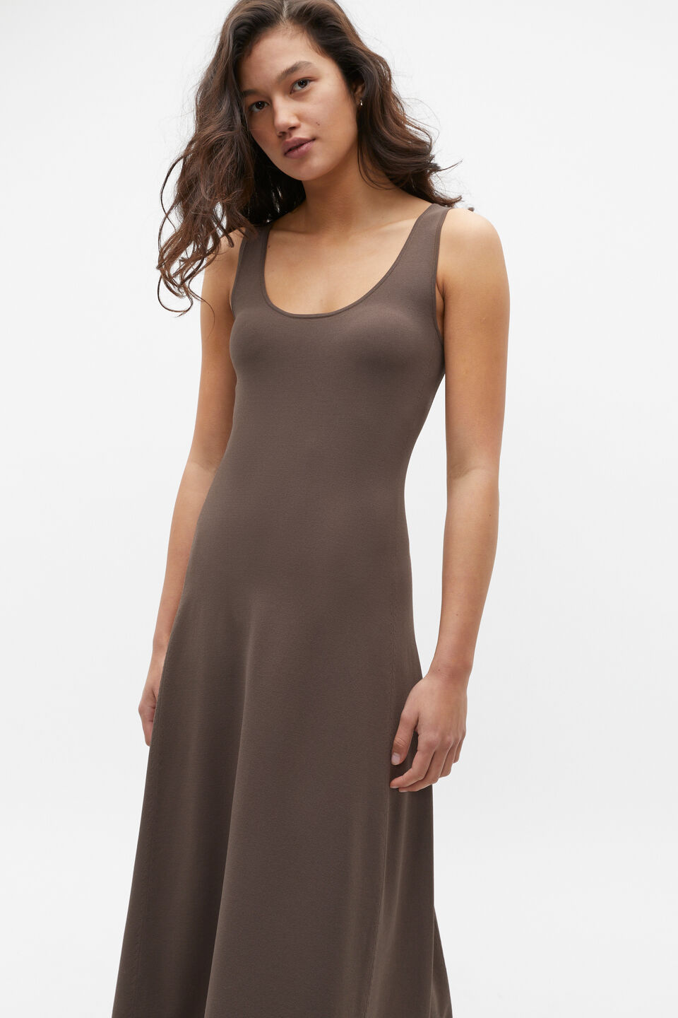 Compact Crepe Knit Flared Dress  Affogato