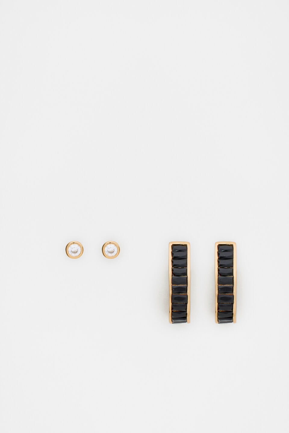Baguette 2 Pack Earrings  Black Gold