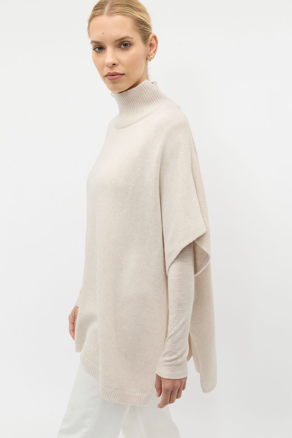 Rib Detail Poncho  Oat Marle