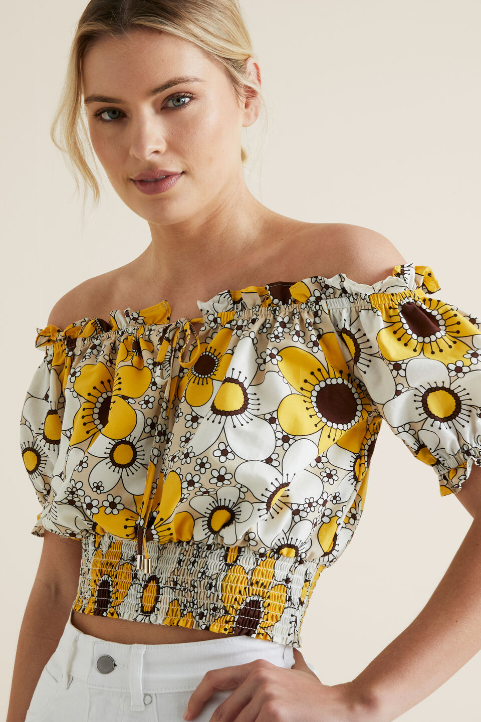 Shirred Vintage Floral Top  