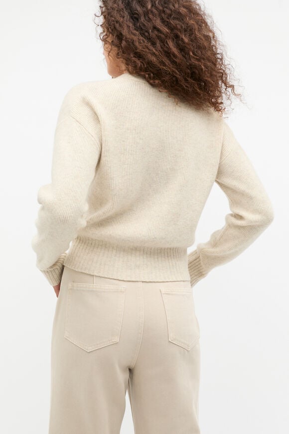 Merino Button Up Knit Cardigan  Oat Marle  hi-res