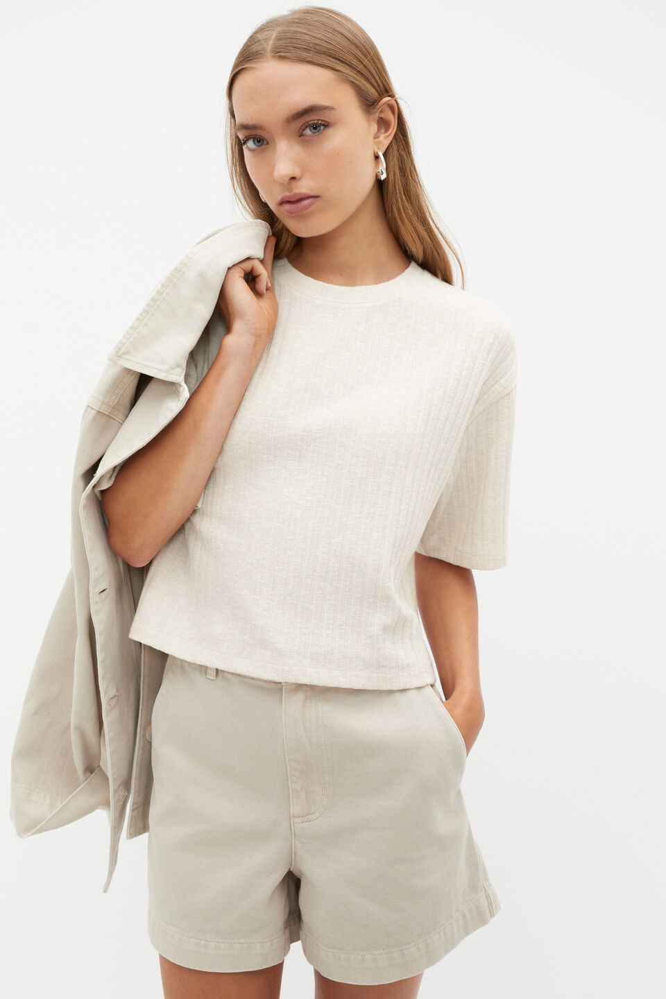 Textured Rib Boxy Tee  Cream Twist