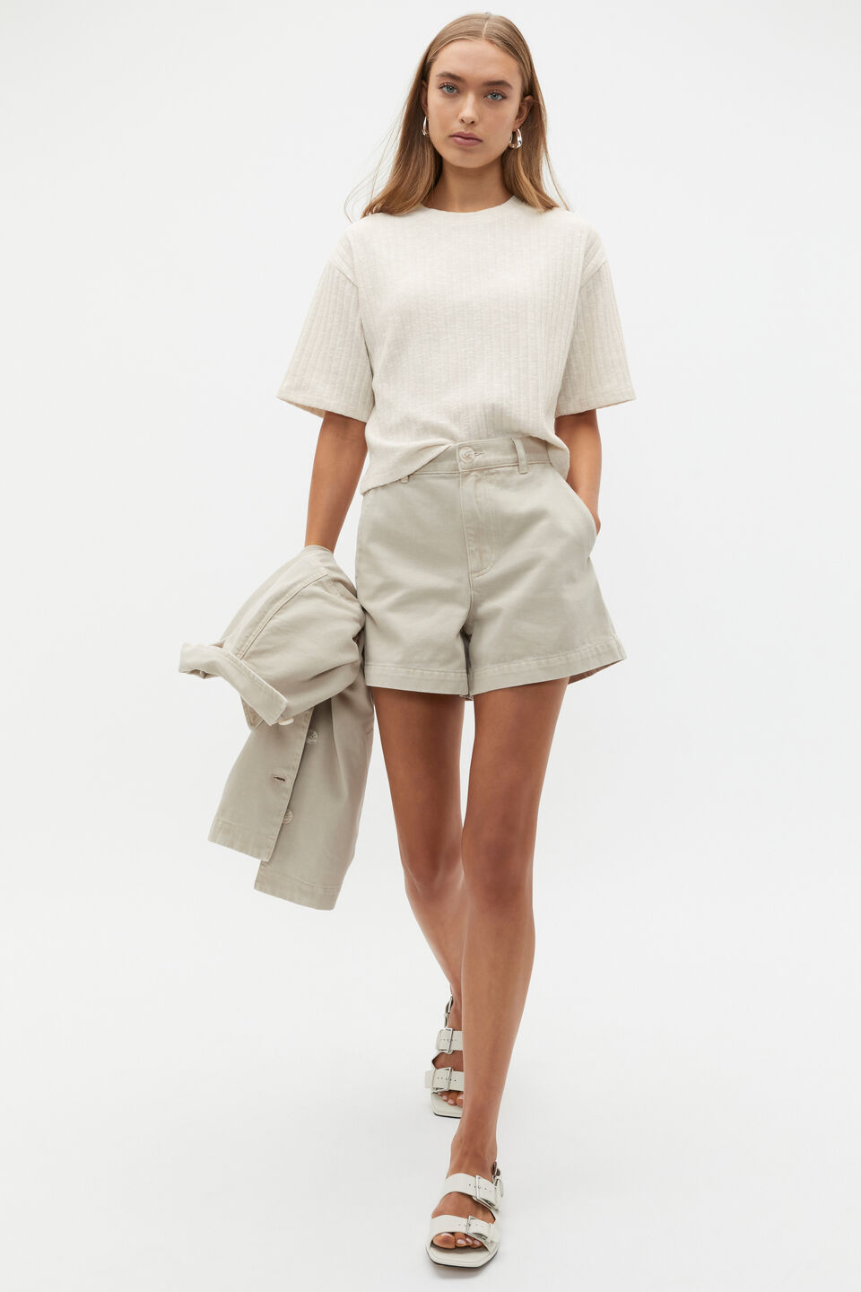 Textured Rib Boxy Tee  Cream Twist