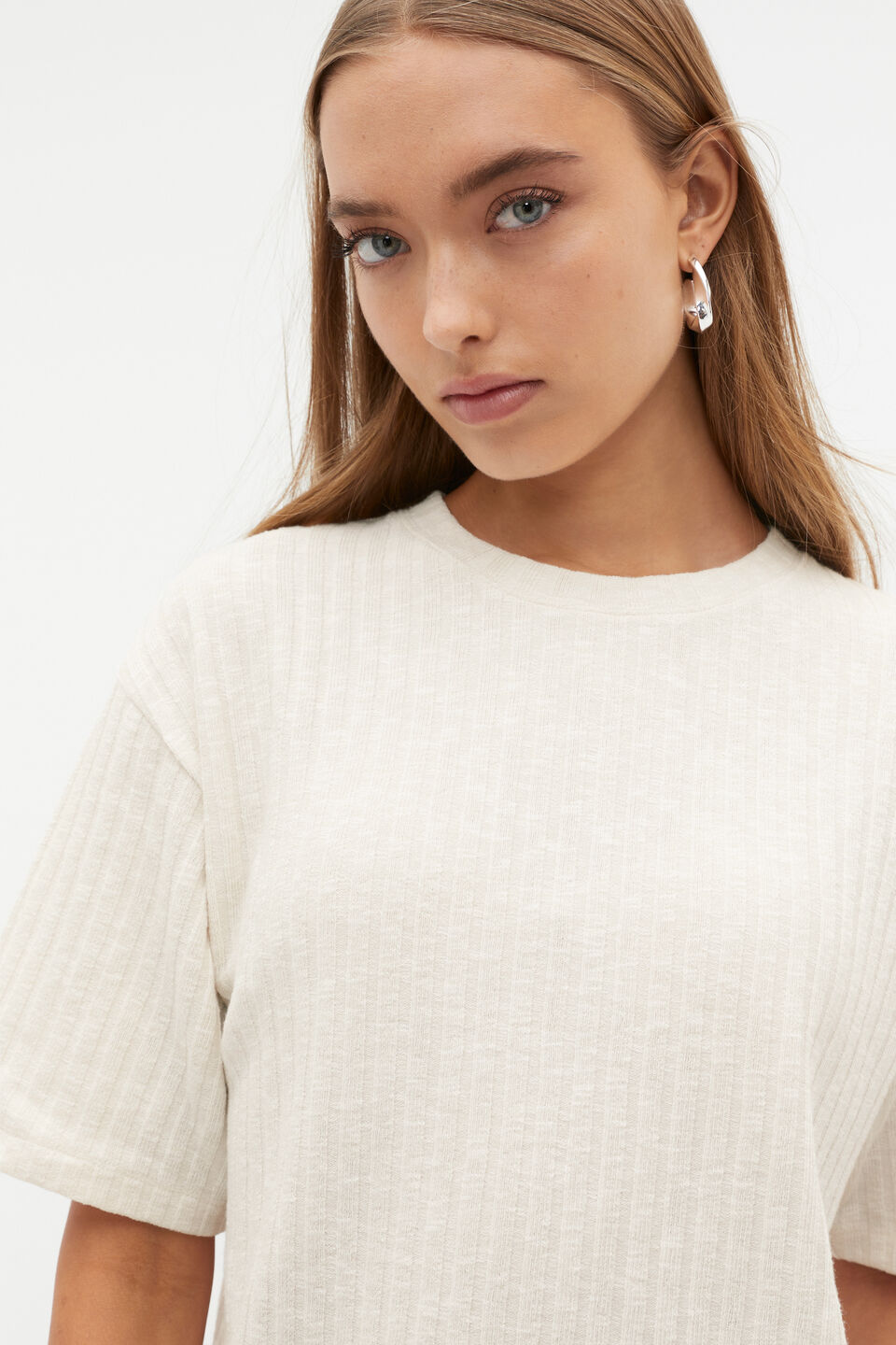 Textured Rib Boxy Tee  Cream Twist