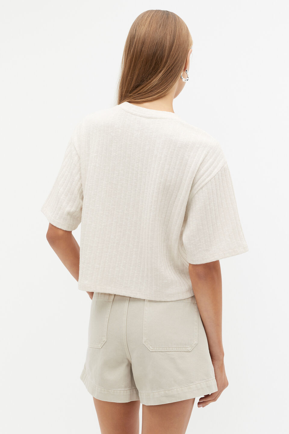 Textured Rib Boxy Tee  Cream Twist