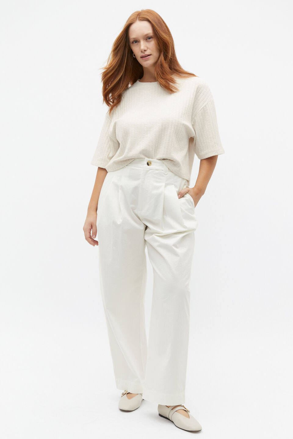 Textured Rib Boxy Tee  Cream Twist