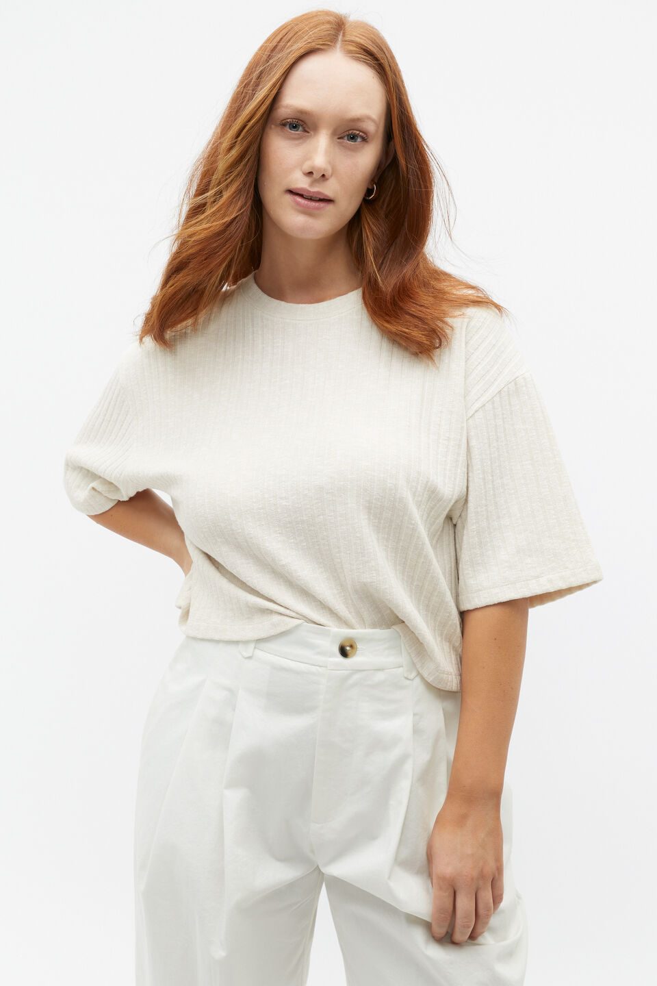 Textured Rib Boxy Tee  Cream Twist