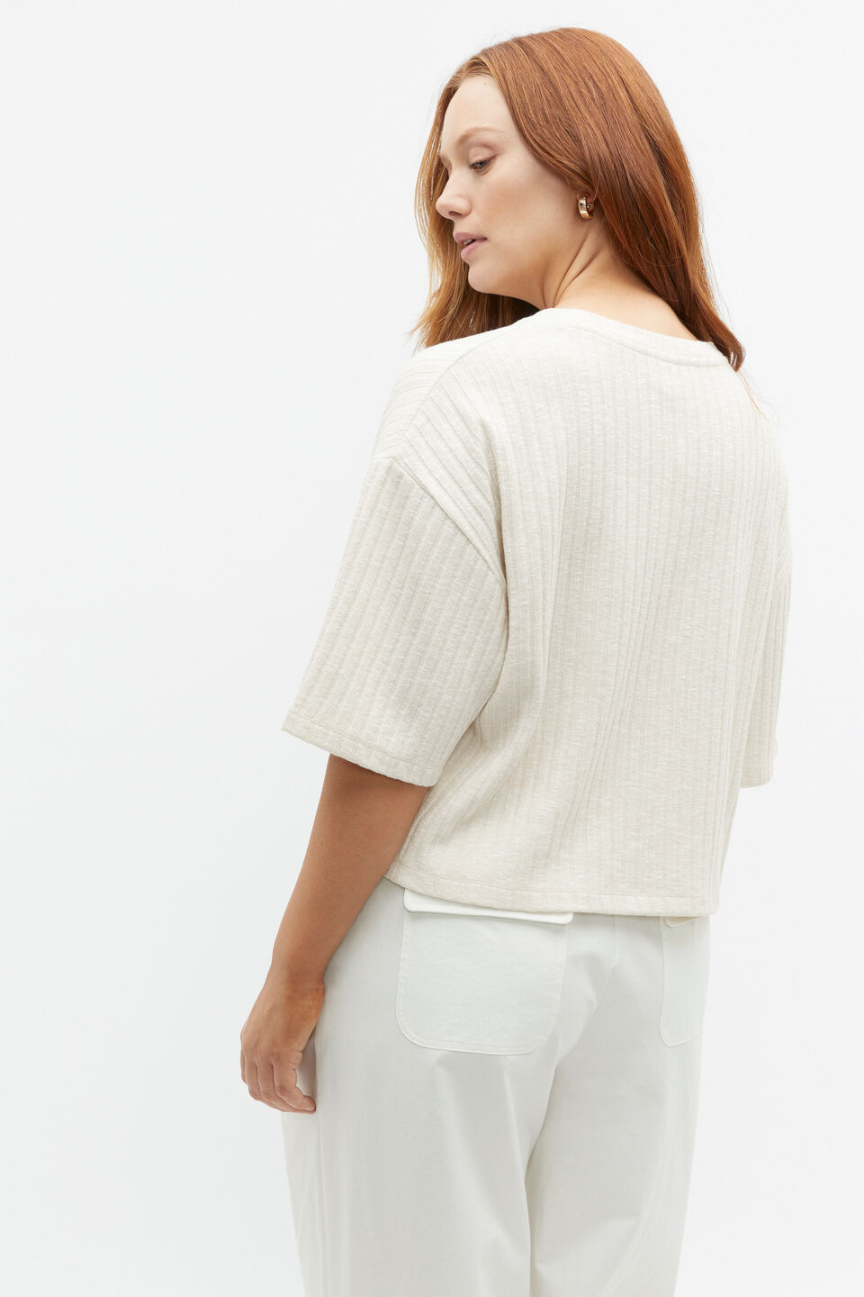 Textured Rib Boxy Tee  Cream Twist