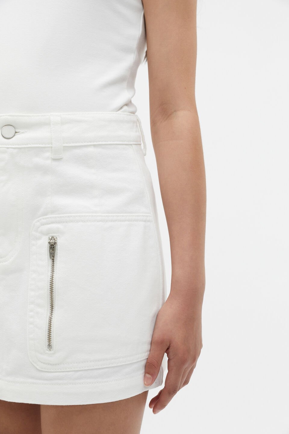 Cargo Denim Skirt  White