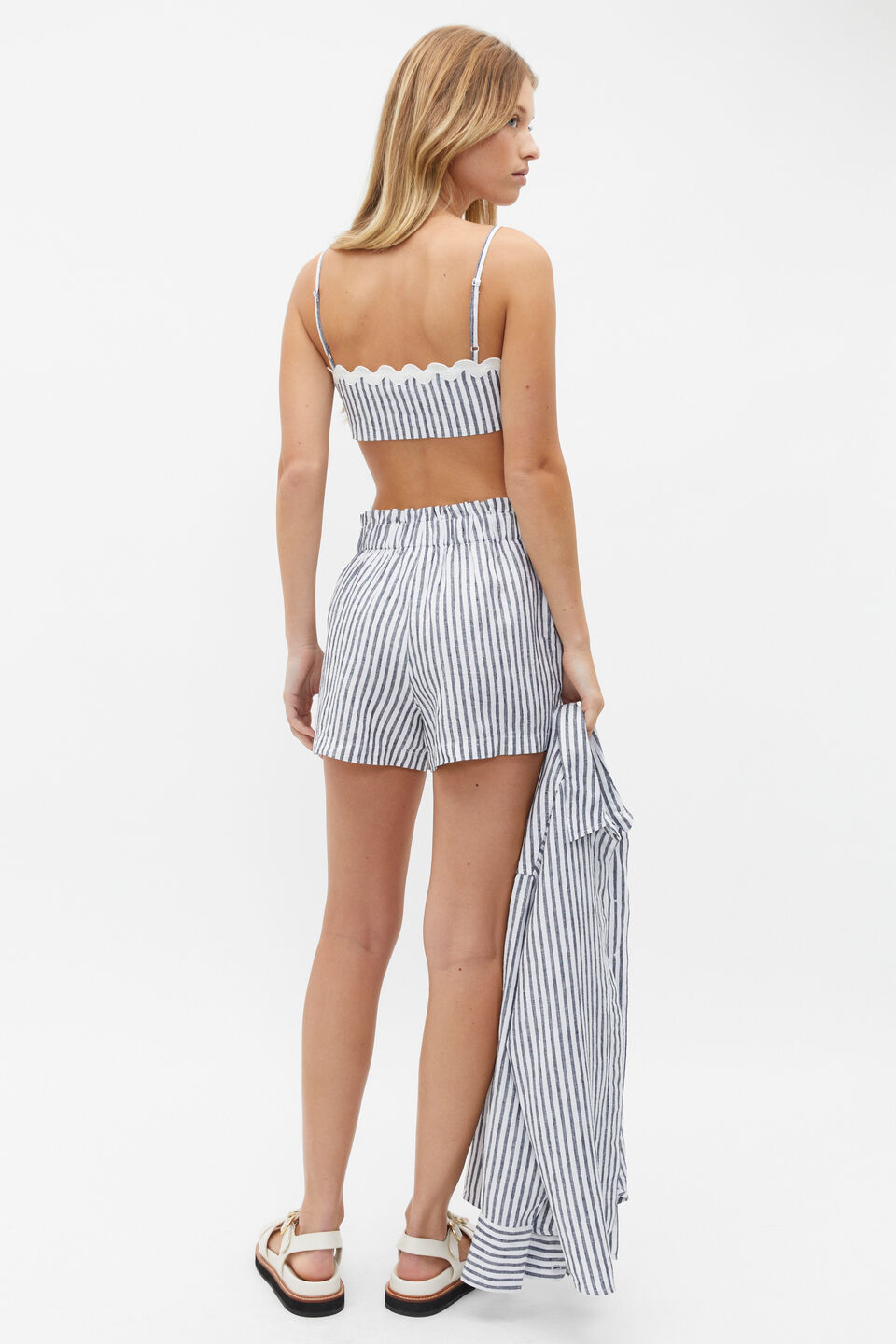 Linen Paperbag Stripe Short  Midnight Sky Stripe