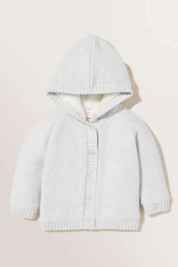 Knitted Sherpa Hoodie  Pale Grey Marle  hi-res
