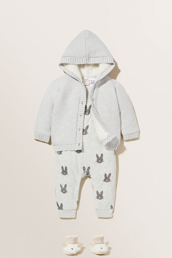 Knitted Sherpa Hoodie  Pale Grey Marle  hi-res