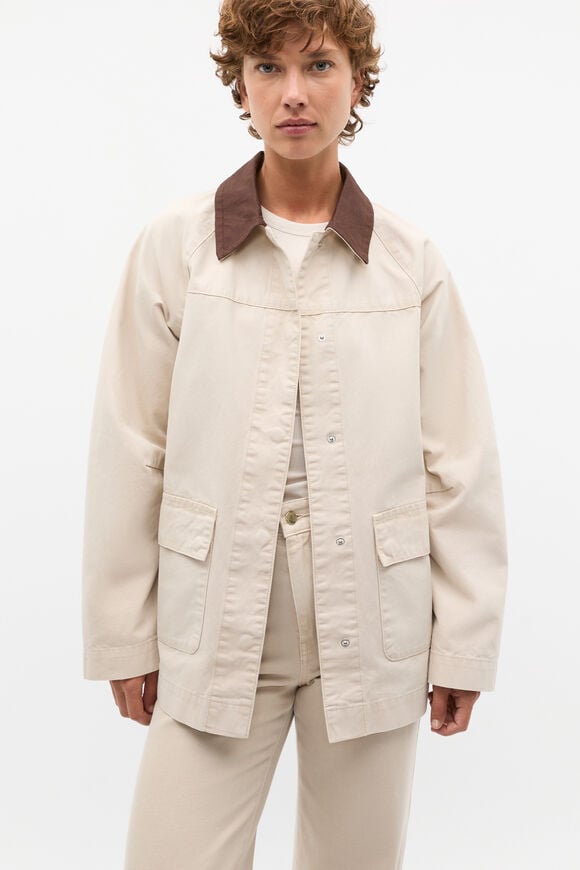 Contrast Collar Jacket  Oat  hi-res