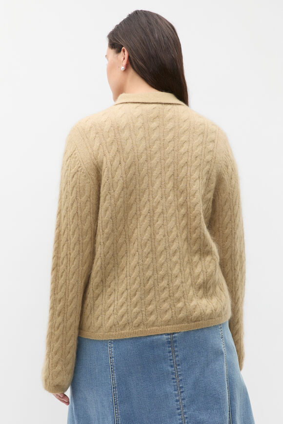 Cable Detail Knit Polo  Cashew Marle  hi-res