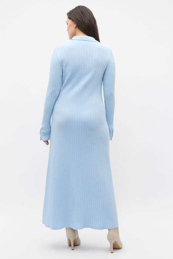 Crepe Ribbed Polo Midi Dress  Ice Blue  hi-res