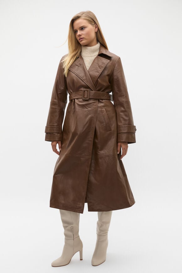 Leather Belted Trench Coat  Maple  hi-res