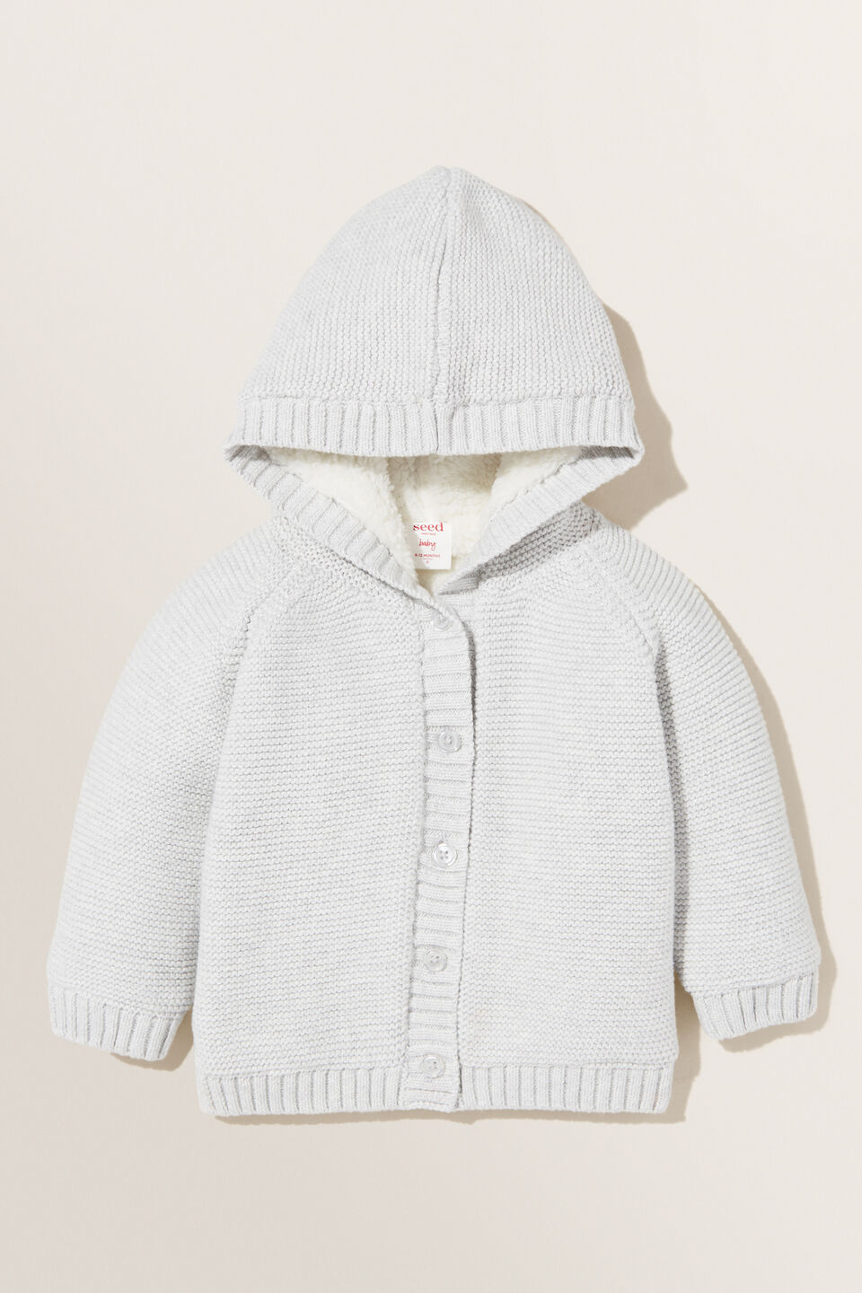 Knitted Sherpa Hoodie  Pale Grey Marle