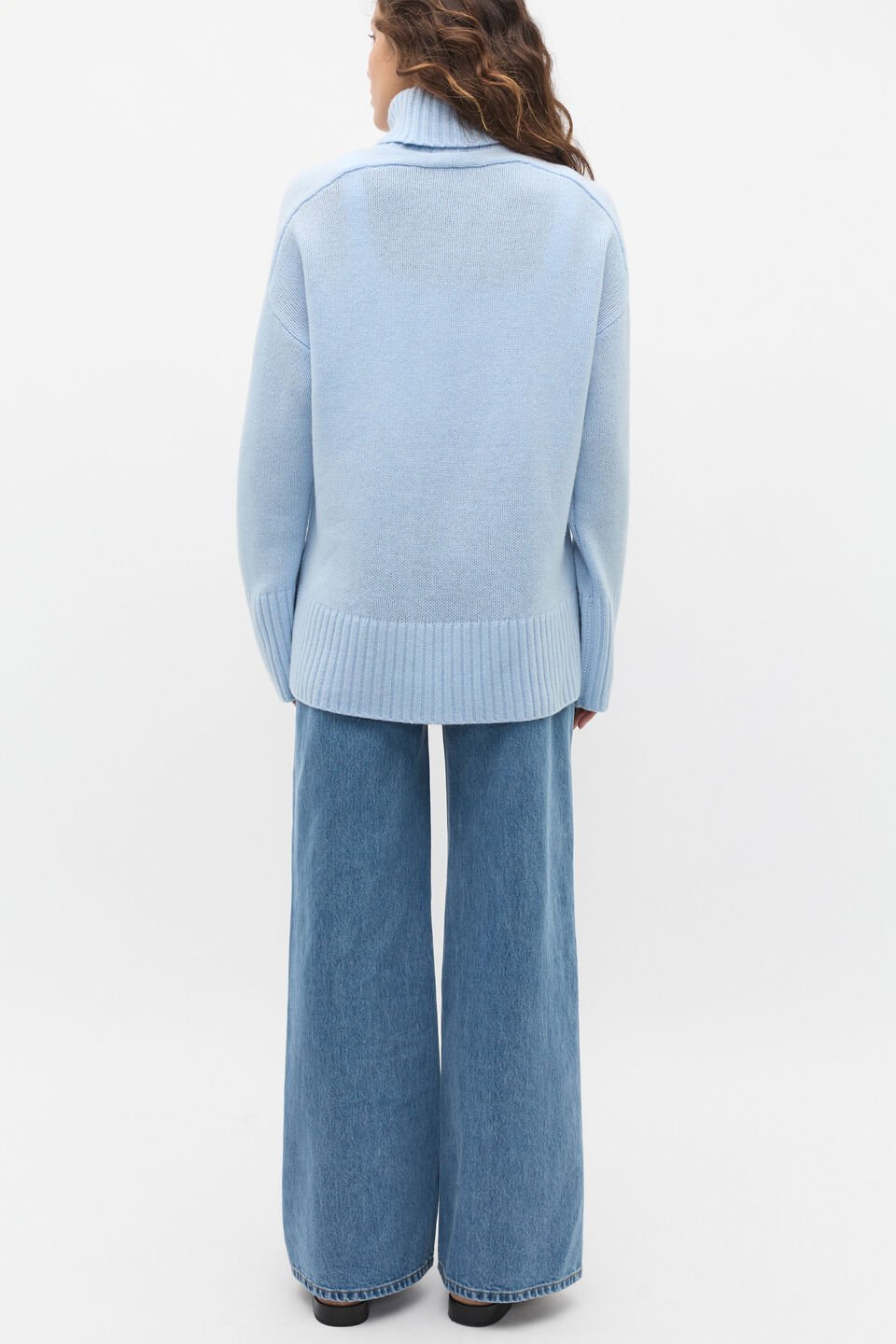 Merino Wool Roll Neck Side Split Knit  Ice Blue