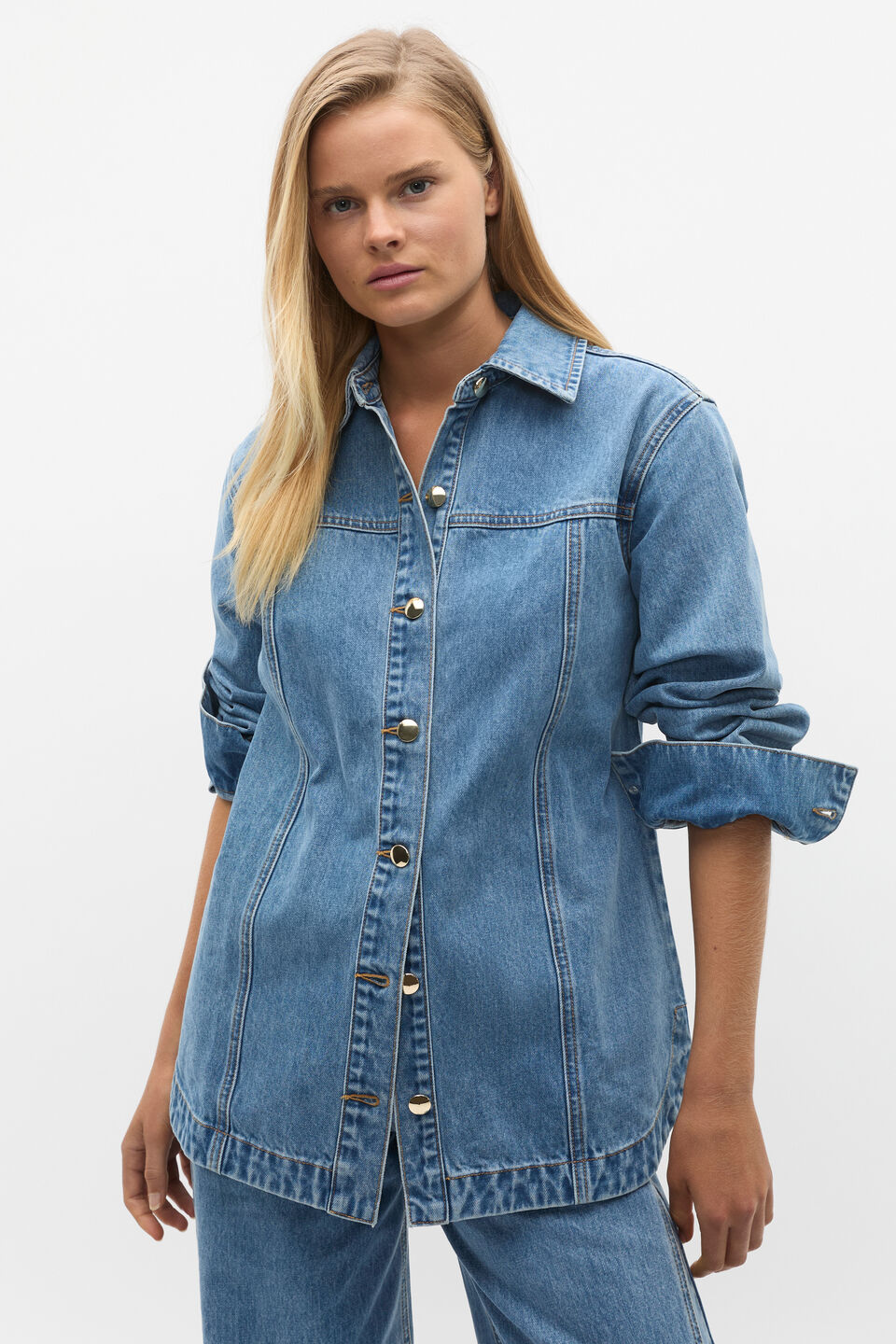 Denim Yoke Detail Shirt  Ice Blue Wash