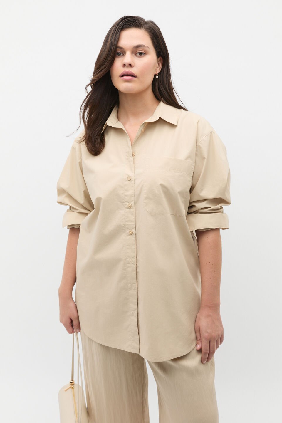 Longline Poplin Shirt  Latte