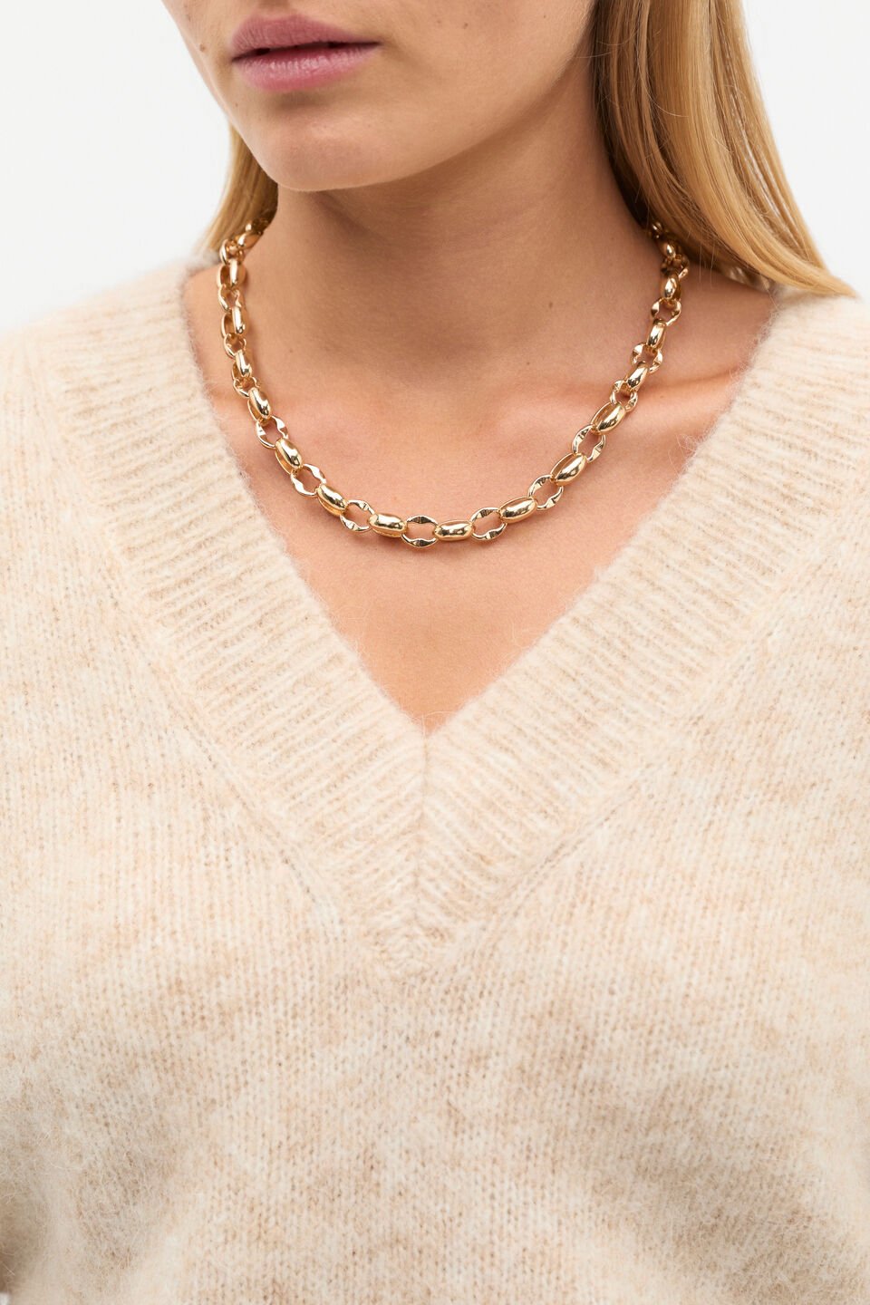 Lofty V Neck Slouch Knit  Latte Marle