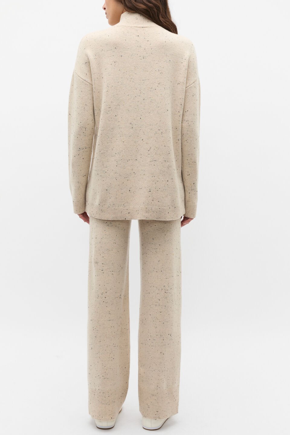 Fleck Mock Neck Slouch Knit  Latte Fleck