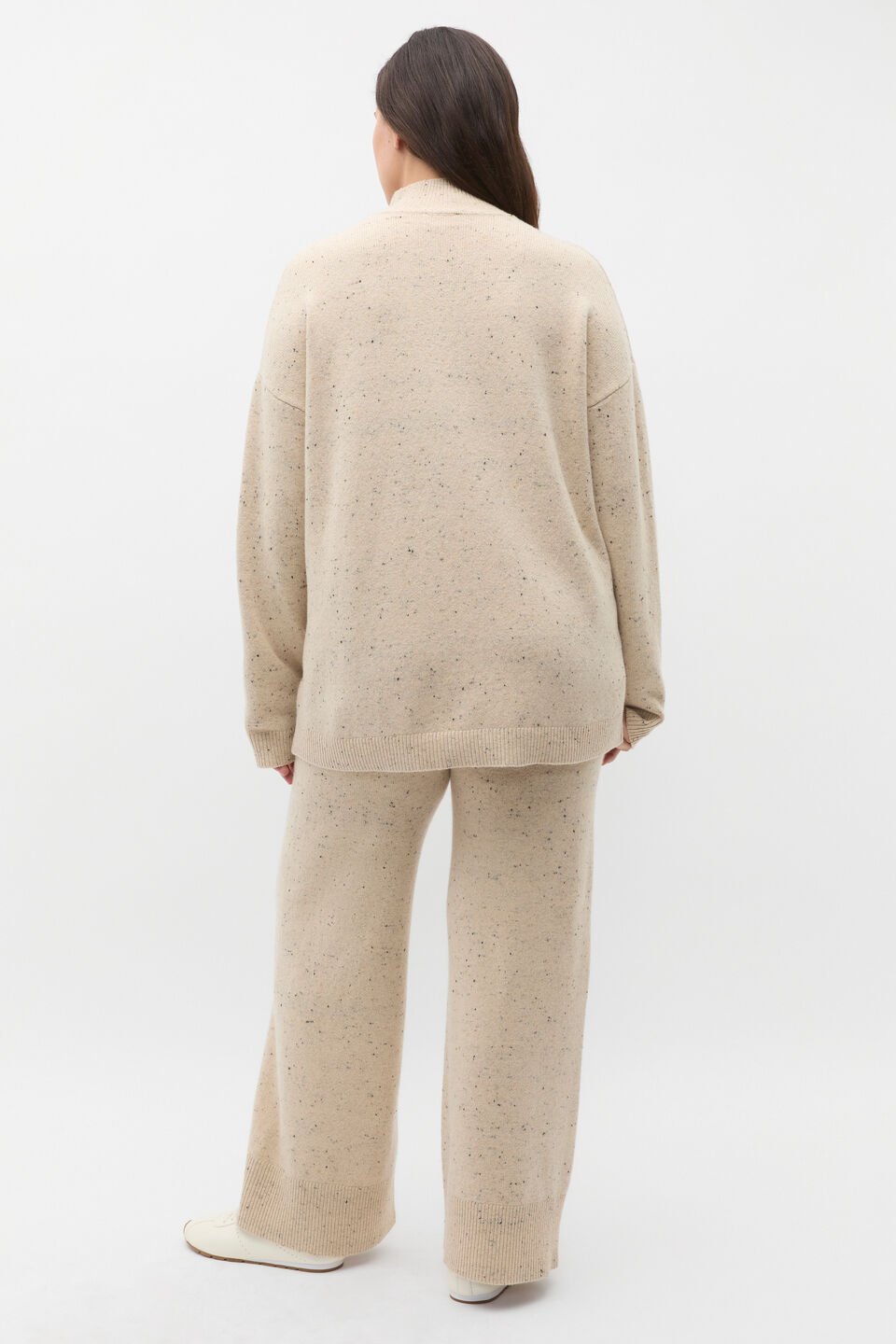 Fleck Mock Neck Slouch Knit  Latte Fleck