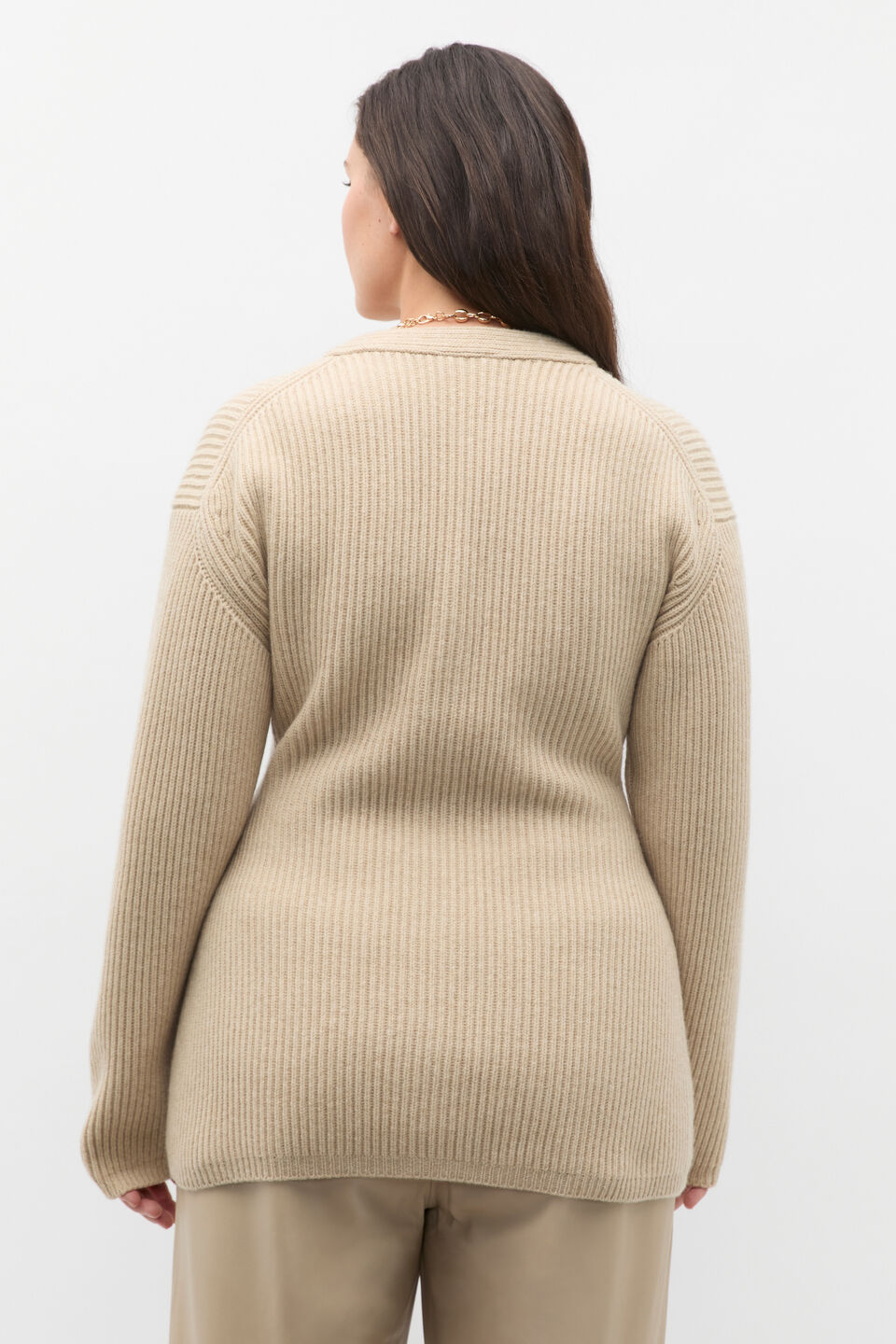 Structured Rib Button Cardigan  Latte Marle