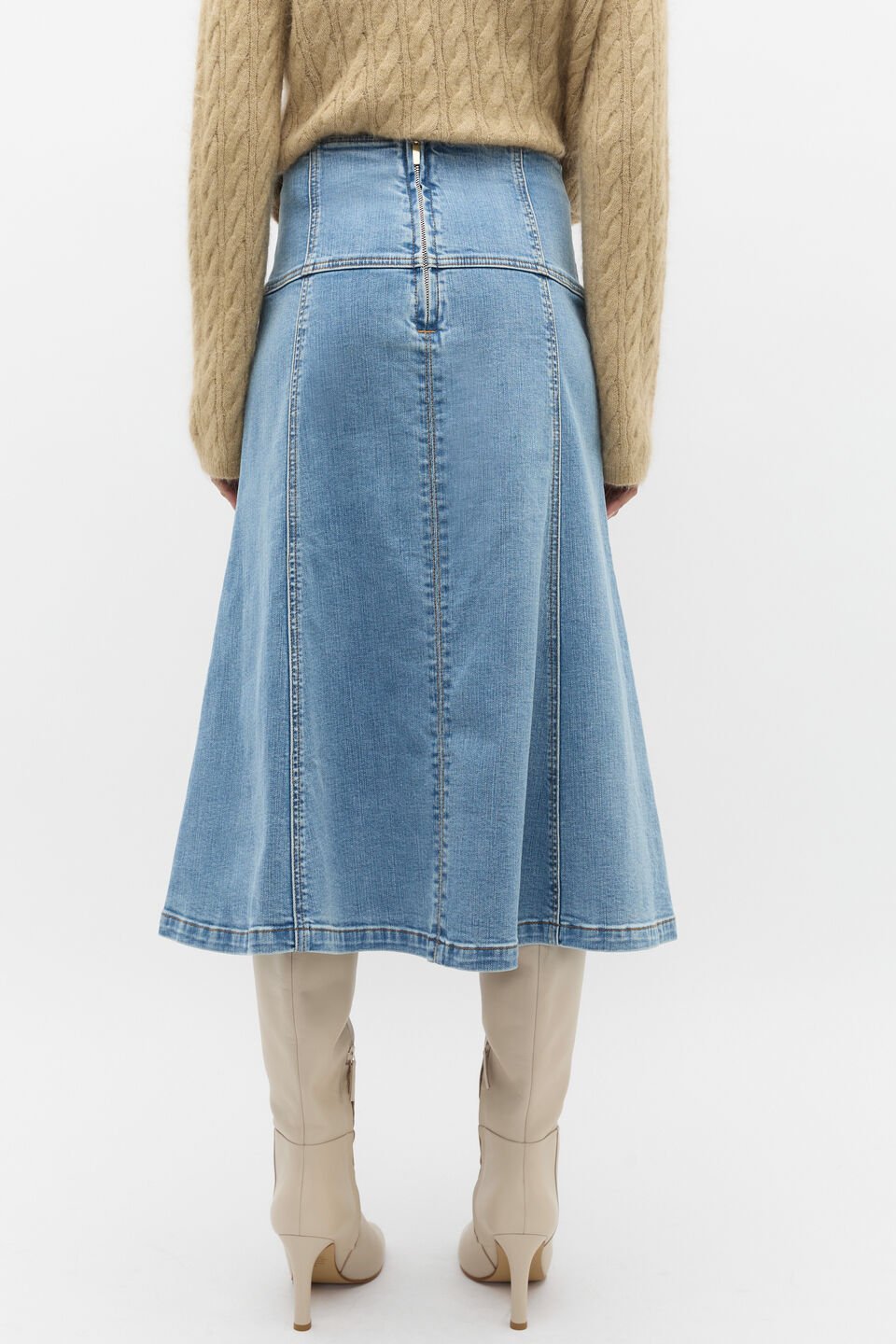 Denim Fit Flare Skirt  Ice Blue Wash