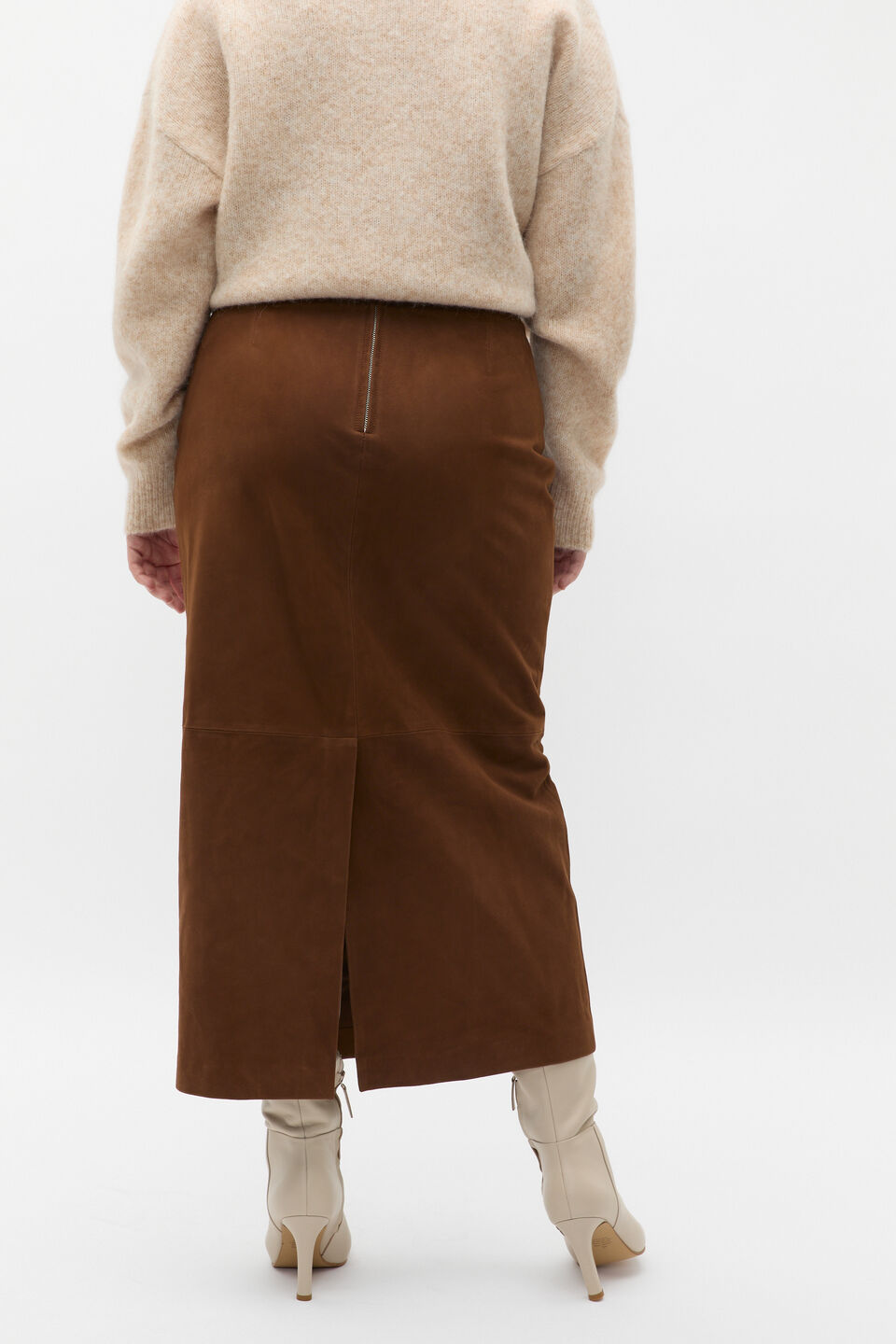 Suede Midi Skirt  Maple